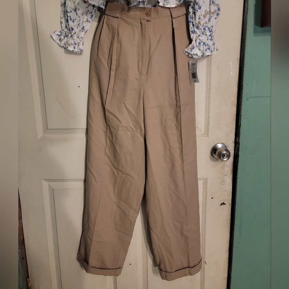 Tan High-Waisted Trousers